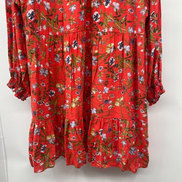 Terra & Sky Floral Pleated Tiered Dress Long Sleeve Orange/Multi Size 2X New - Picture 3 of 9